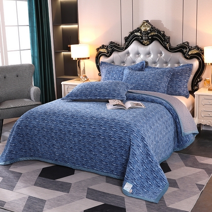 91家纺网 家纺一手货源 找家纺 （总）悦织湾家纺 2025新款梦幻空间色织牛奶绒床盖轻奢纯色床盖三件套