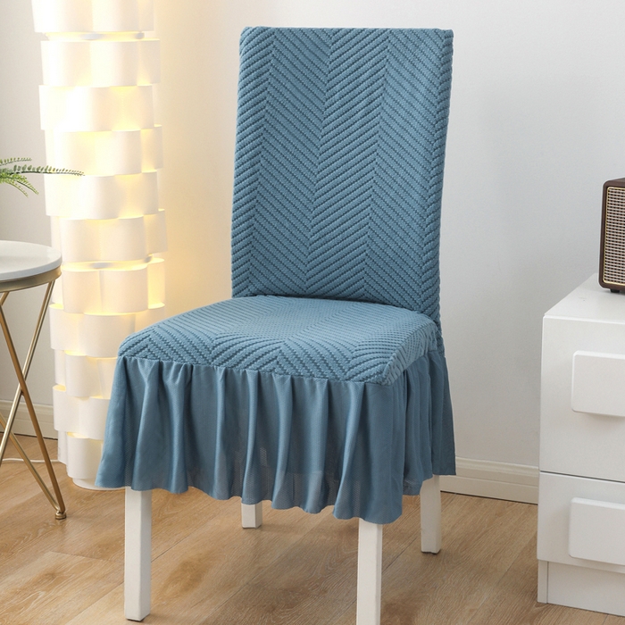 91家纺网 家纺一手货源 找家纺 千彤沙发垫 2024新款拉华绒人字纹系列裙边椅子套 裙边-人字纹-水蓝