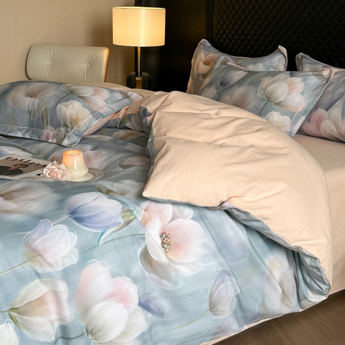 91家纺网 家纺一手货源 找家纺 涵宸家纺 2024新款全棉磨毛数码印花四件套 花海-兰