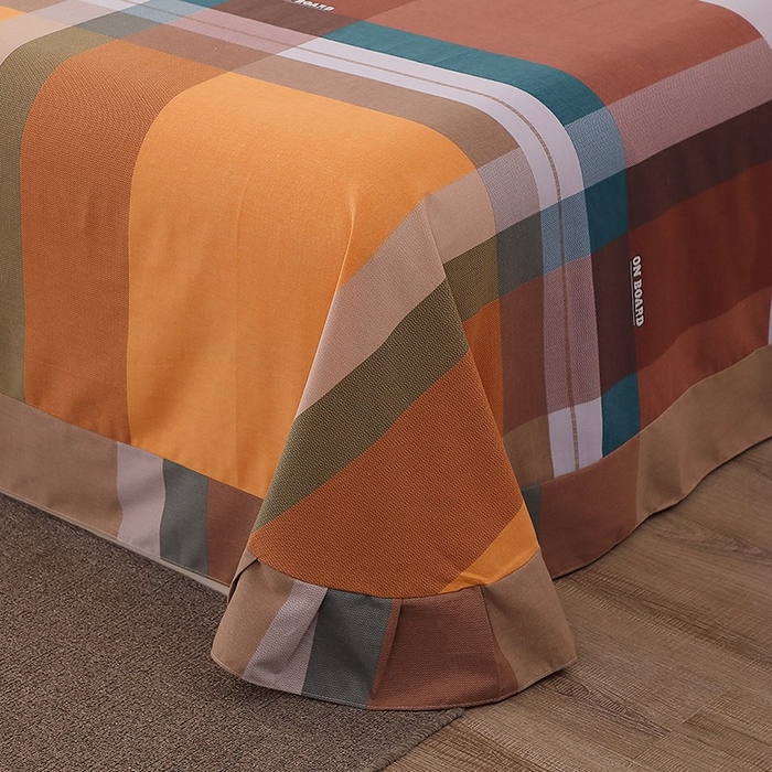 91家纺网 家纺一手货源 找家纺 晶缦家纺 2024新款典雅系-全棉活性磨毛多规格单品床单 苏格风情桔