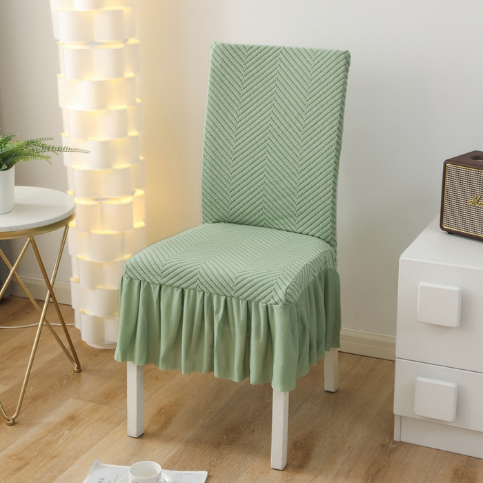 91家纺网 家纺一手货源 找家纺 千彤沙发垫 2024新款拉华绒人字纹系列裙边椅子套 裙边-人字纹-浅绿