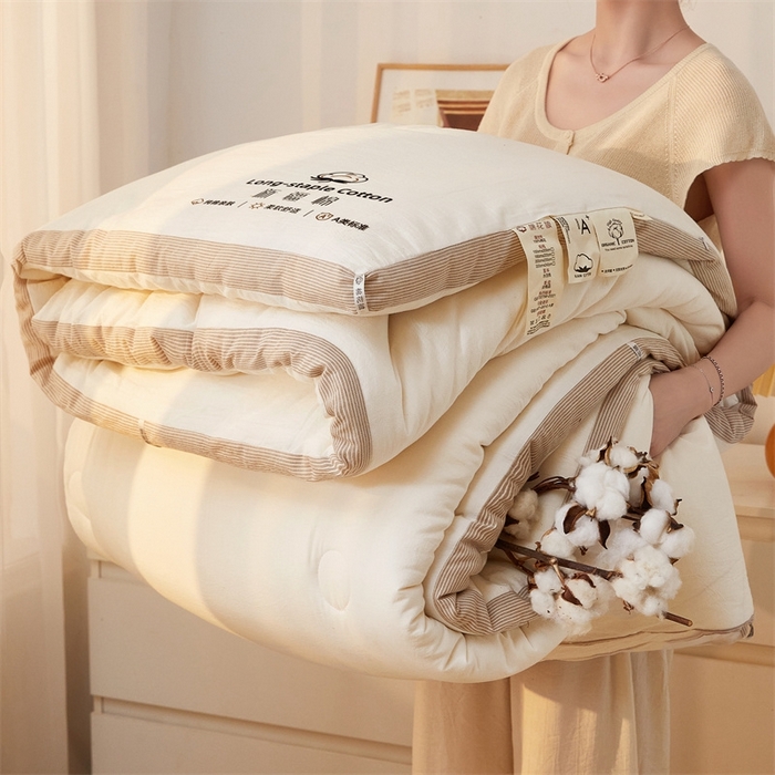 91家纺网 家纺一手货源 找家纺 创优家纺 2025新款无印风立体新疆棉花被被子冬被芯春秋被直播 新疆棉-米白