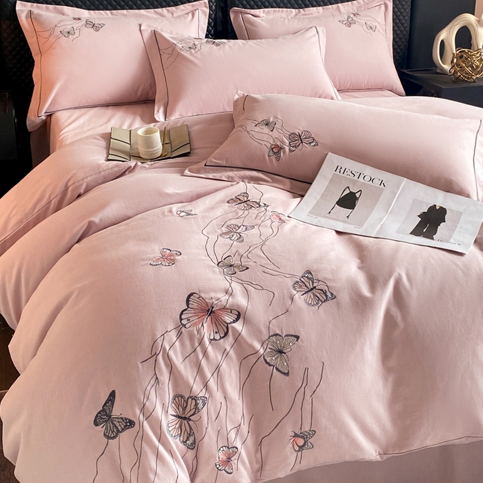 91家纺网 家纺一手货源 找家纺 涵宸家纺 2024新款全棉磨毛刺绣四件套--蝶影系列 蝶影-紫