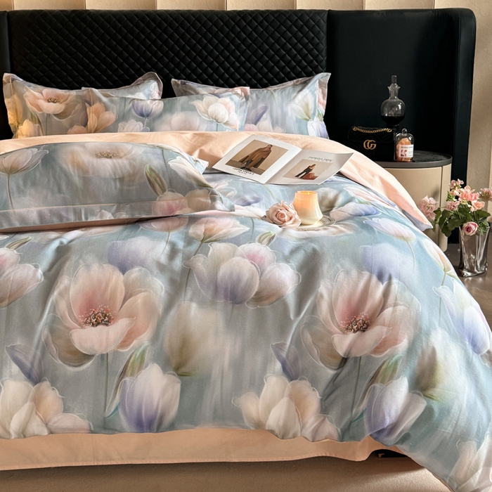 91家纺网 家纺一手货源 找家纺 涵宸家纺 2024新款全棉磨毛数码印花四件套 花海-兰