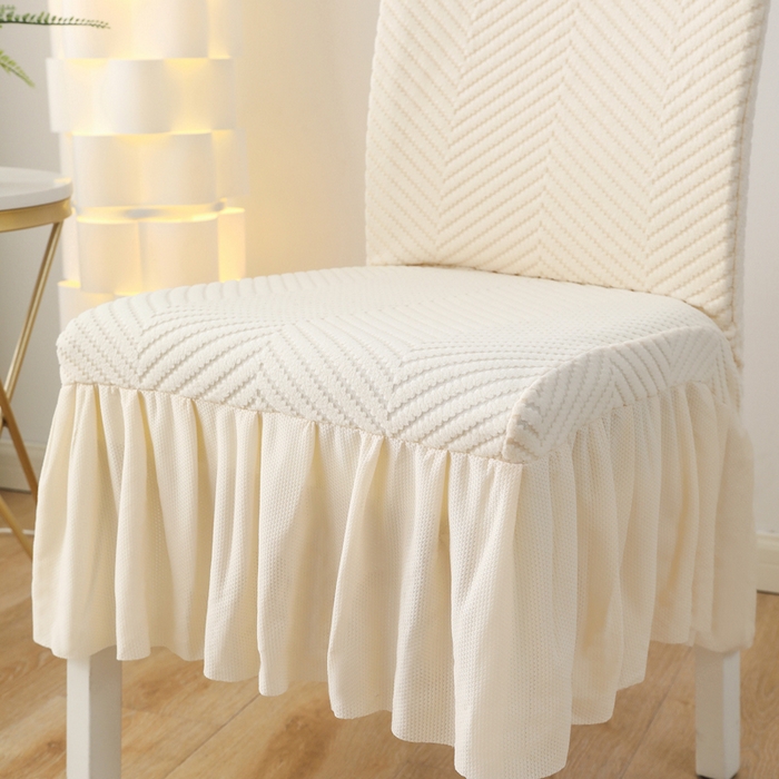 91家纺网 家纺一手货源 找家纺 千彤沙发垫 2024新款拉华绒人字纹系列裙边椅子套 裙边-人字纹-米白