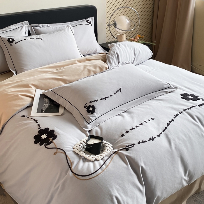 91家纺网 家纺一手货源 找家纺 涵宸家纺 2024新款全棉磨毛毛巾绣四件套--邦尼系列 邦尼-灰