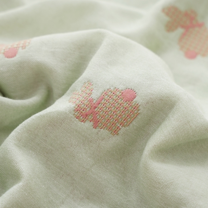 91家纺网 家纺一手货源 找家纺 朴尔家纺-毛巾被 2024新款韩版小碎花边全棉四层纱布枕巾 领结兔-绿