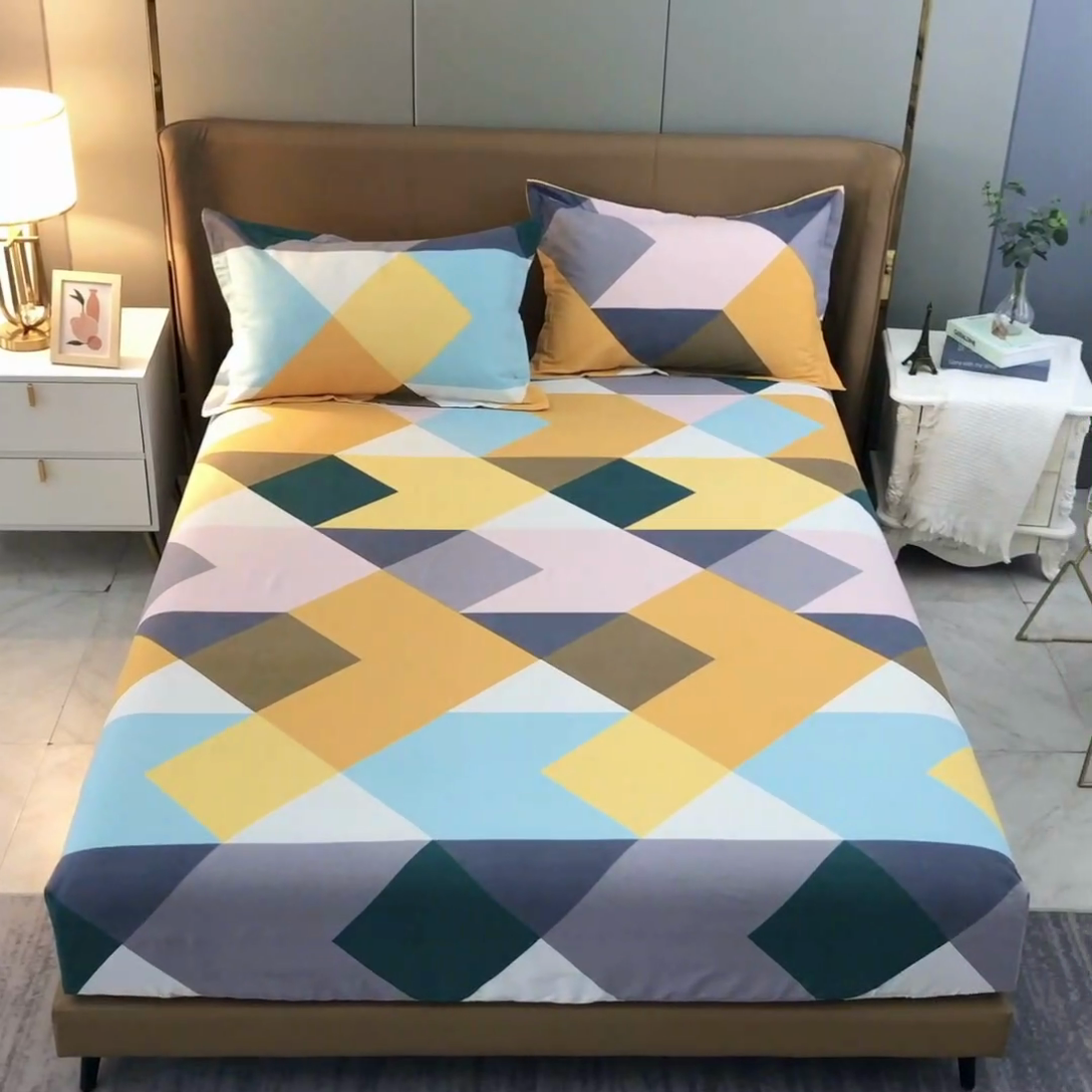 91家纺网 家纺一手货源 找家纺 晶缦家纺 2024新款典雅系-全棉活性磨毛多规格单品床笠 魔幻彩格