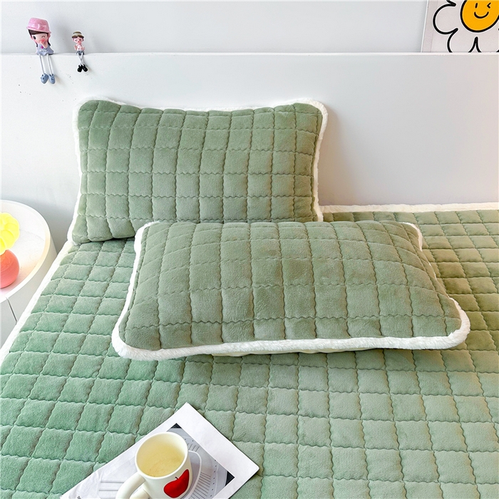91家纺网 家纺一手货源 找家纺 喜居 2024新款印花牛奶绒床褥垫加厚宝宝绒床褥子床垫薄床垫 暖绒绿