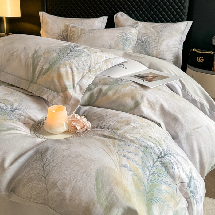 91家纺网 家纺一手货源 找家纺 涵宸家纺 2024新款全棉磨毛数码印花四件套 初语-绿