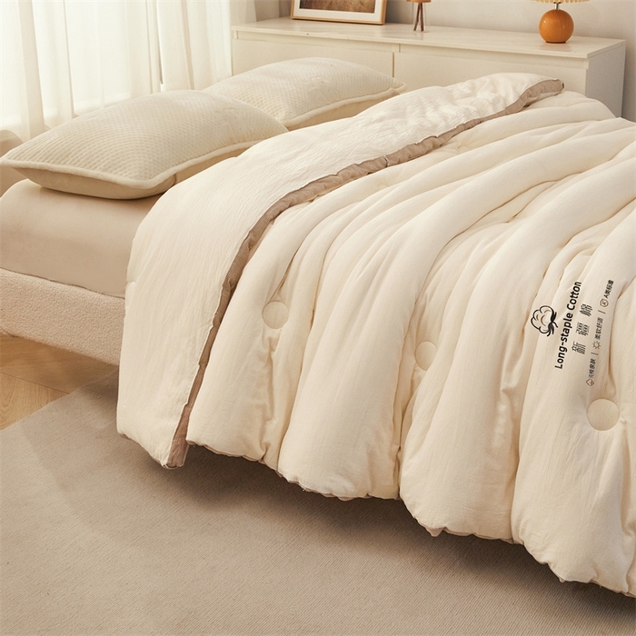 91家纺网 家纺一手货源 找家纺 创优家纺 2025新款无印风立体新疆棉花被被子冬被芯春秋被直播 新疆棉-米白