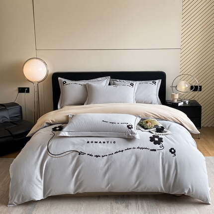 91家纺网 家纺一手货源 找家纺 涵宸家纺 2024新款全棉磨毛毛巾绣四件套--邦尼系列 邦尼-灰