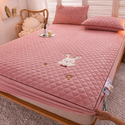 好眠好梦家纺 2024新款叮当兔牛奶绒绣花单床笠 豆沙床笠