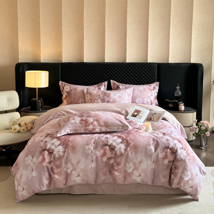 91家纺网 家纺一手货源 找家纺 涵宸家纺 2024新款全棉磨毛数码印花四件套 森屿-桔