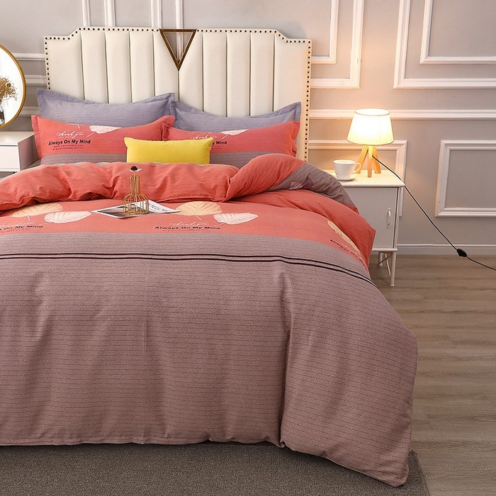 91家纺网 家纺一手货源 找家纺 晶缦家纺 2024新款典雅系-全棉活性磨毛多规格四件套 漫步时光豆沙