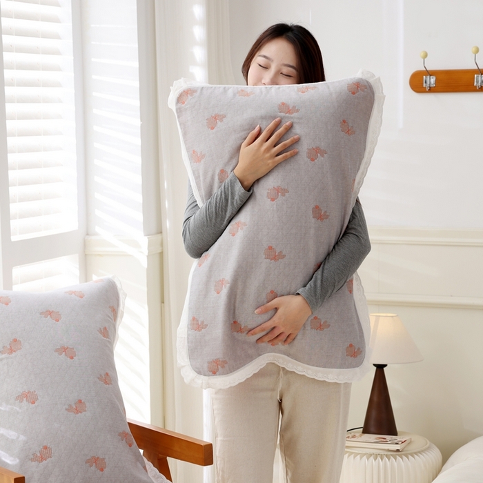 91家纺网 家纺一手货源 找家纺 朴尔家纺-毛巾被 2024新款韩版小碎花边全棉四层纱布枕巾 领结兔-灰