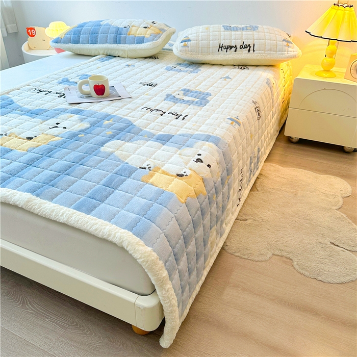 91家纺网 家纺一手货源 找家纺 喜居 2024新款印花牛奶绒床褥垫加厚宝宝绒床褥子床垫薄床垫 欢乐狗