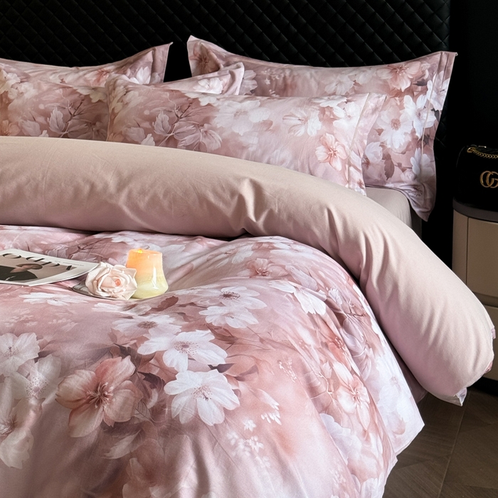 91家纺网 家纺一手货源 找家纺 涵宸家纺 2024新款全棉磨毛数码印花四件套 森屿-桔