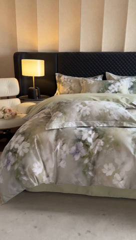 91家纺网 家纺一手货源 找家纺 涵宸家纺 2024新款全棉磨毛数码印花四件套 森屿-绿