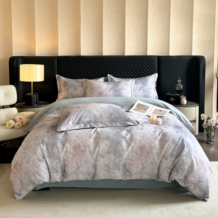 91家纺网 家纺一手货源 找家纺 涵宸家纺 2024新款全棉磨毛数码印花四件套 水墨青花-灰