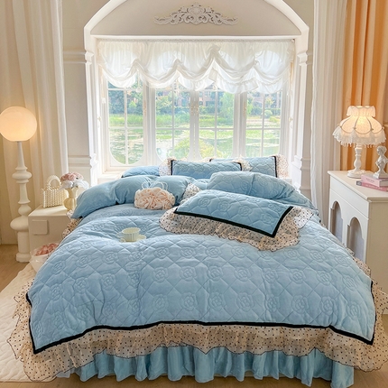 91家纺网 家纺一手货源 找家纺 网红馆（ck家纺） 2025新款牛奶绒床盖四件套-诺蔓 诺蔓-天蓝