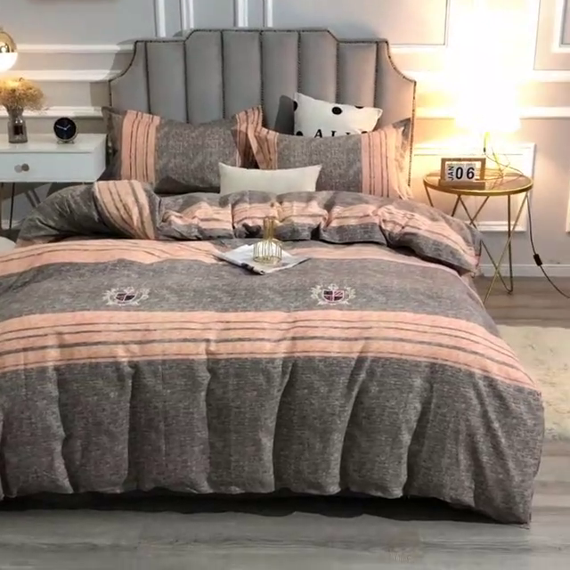 91家纺网 家纺一手货源 找家纺 晶缦家纺 2024新款典雅系-全棉活性磨毛多规格四件套 路易时尚-灰