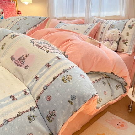 91家纺网 家纺一手货源 找家纺 （总）海岛哥哥 2025新款ins风小清新印花牛奶绒四件套