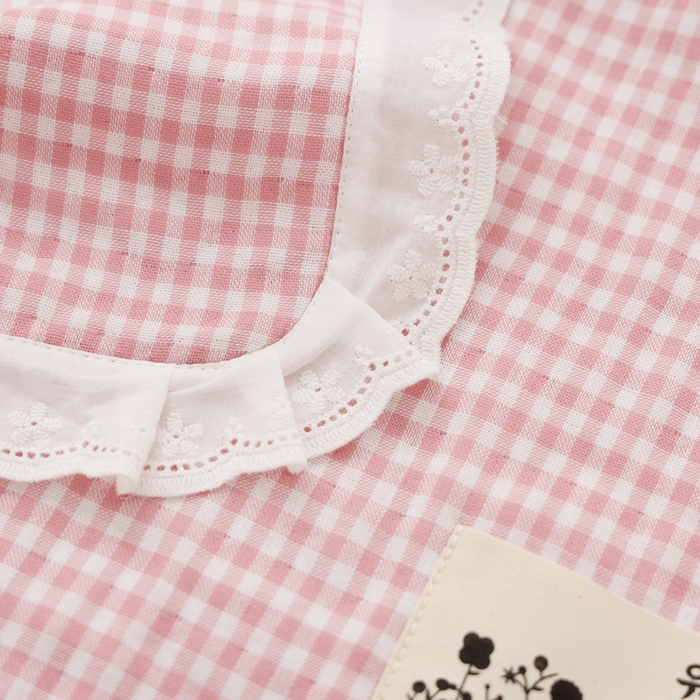 91家纺网 家纺一手货源 找家纺 朴尔家纺-毛巾被 2024新款韩版小碎花边全棉四层纱布枕巾 韩式小格-粉