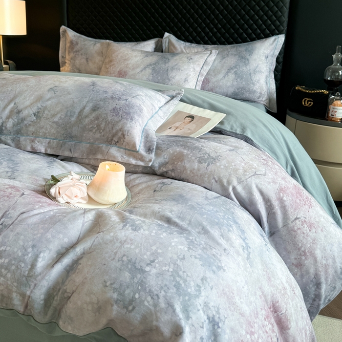 91家纺网 家纺一手货源 找家纺 涵宸家纺 2024新款全棉磨毛数码印花四件套 水墨青花-灰