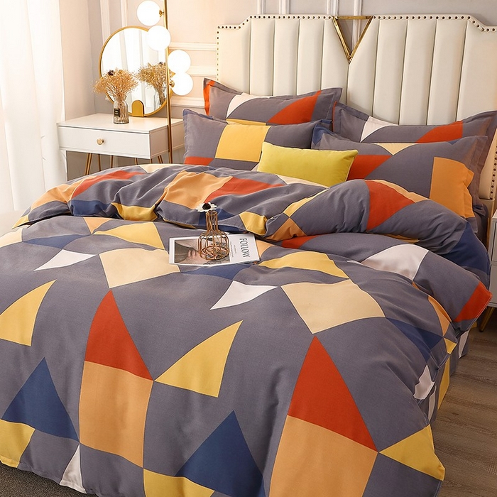 91家纺网 家纺一手货源 找家纺 晶缦家纺 2024新款典雅系-全棉活性磨毛多规格四件套 几何图形灰