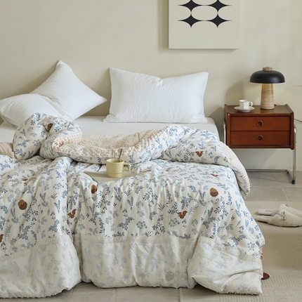 91家纺网 家纺一手货源 找家纺 （总）U被家纺 2025新款法式贴边全棉双层纱豆豆被