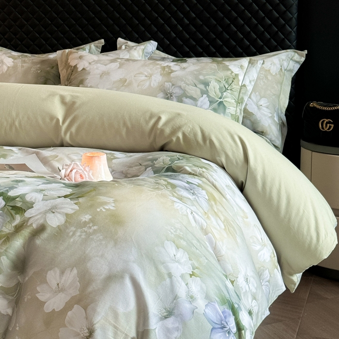 91家纺网 家纺一手货源 找家纺 涵宸家纺 2024新款全棉磨毛数码印花四件套 森屿-绿