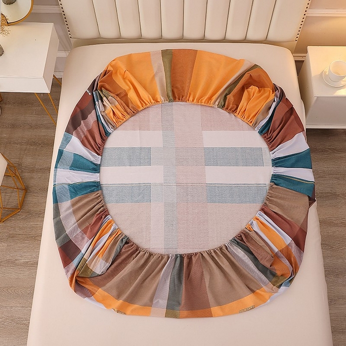 91家纺网 家纺一手货源 找家纺 晶缦家纺 2024新款典雅系-全棉活性磨毛多规格单品床笠 苏格风情桔