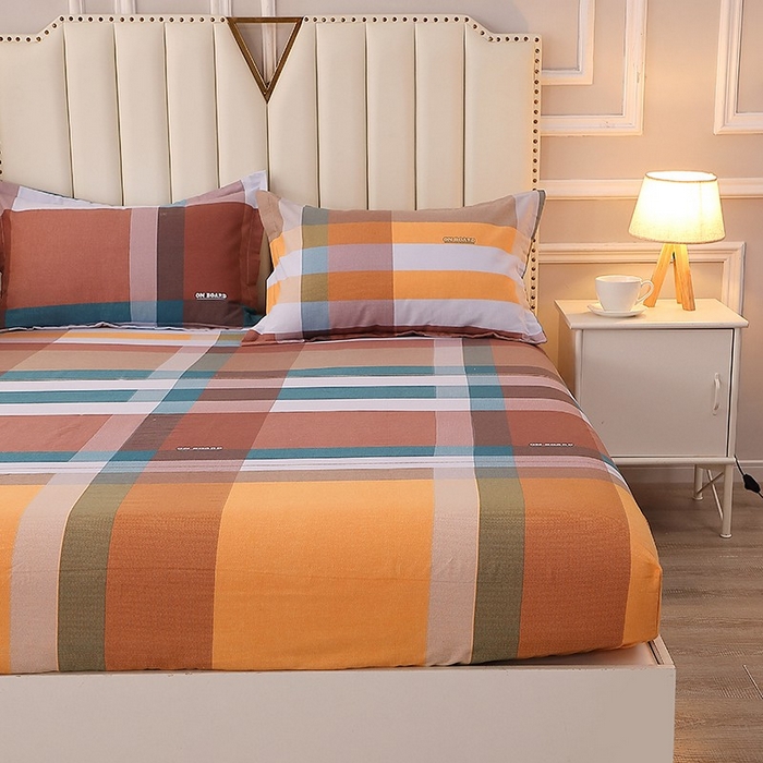 91家纺网 家纺一手货源 找家纺 晶缦家纺 2024新款典雅系-全棉活性磨毛多规格单品床笠 苏格风情桔