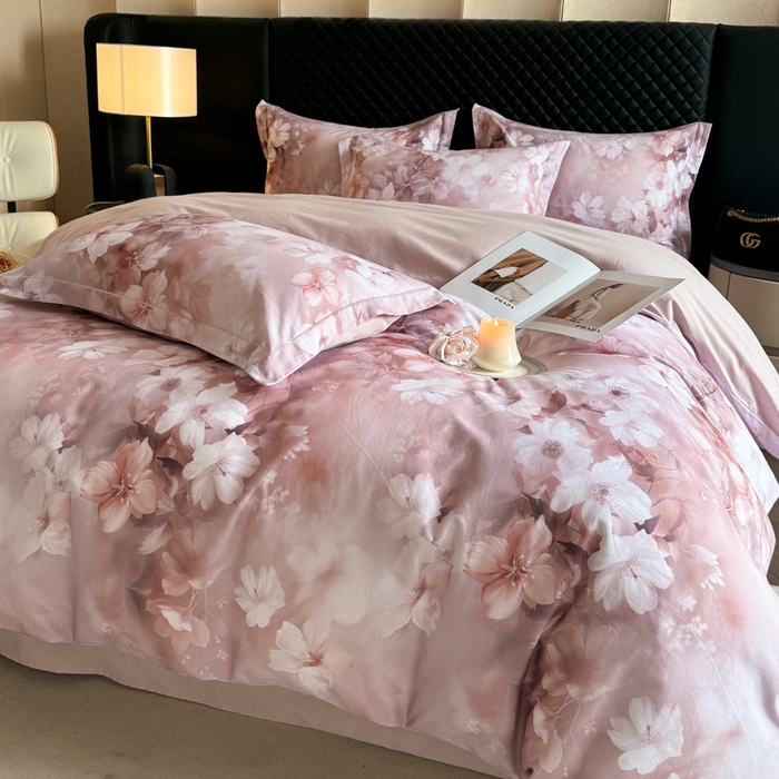 91家纺网 家纺一手货源 找家纺 涵宸家纺 2024新款全棉磨毛数码印花四件套 森屿-桔