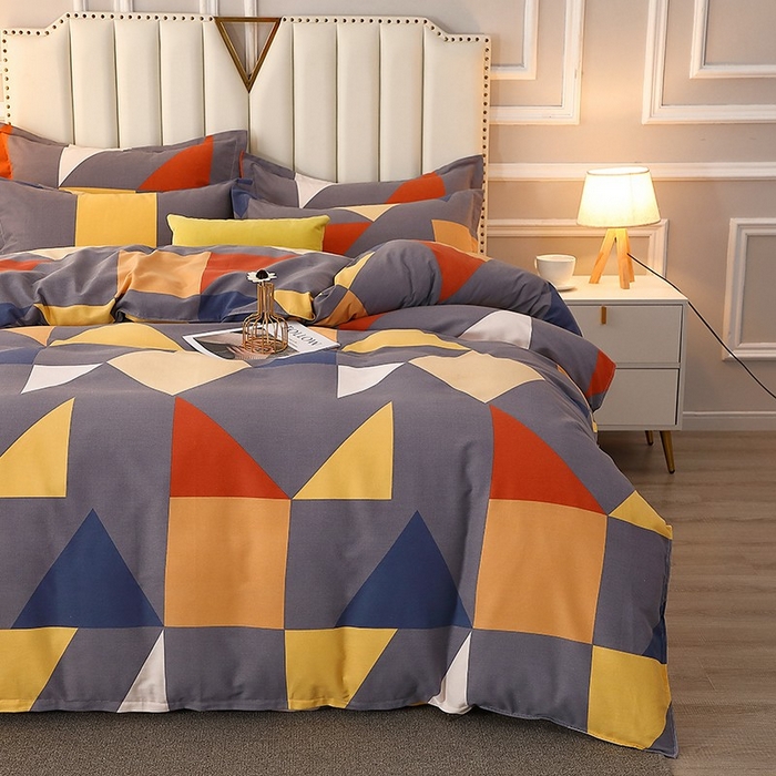 91家纺网 家纺一手货源 找家纺 晶缦家纺 2024新款典雅系-全棉活性磨毛多规格四件套 几何图形灰