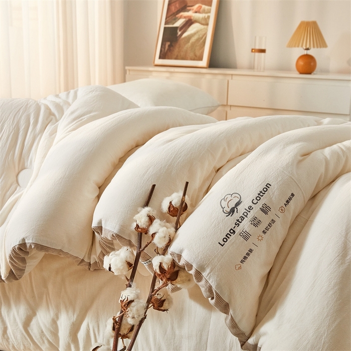 91家纺网 家纺一手货源 找家纺 创优家纺 2025新款无印风立体新疆棉花被被子冬被芯春秋被直播 新疆棉-米白