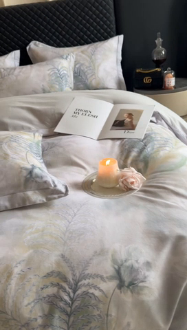 91家纺网 家纺一手货源 找家纺 涵宸家纺 2024新款全棉磨毛数码印花四件套 初语-绿