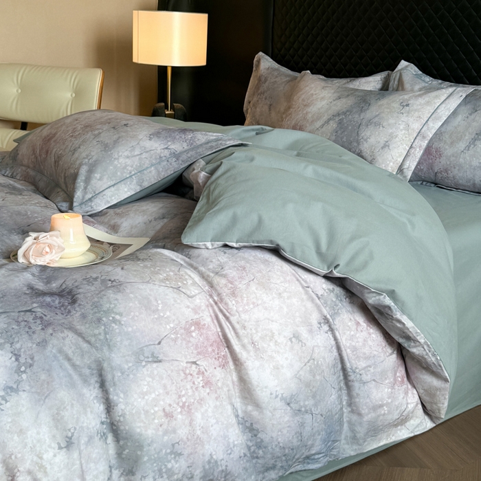 91家纺网 家纺一手货源 找家纺 涵宸家纺 2024新款全棉磨毛数码印花四件套 水墨青花-灰