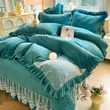 91家纺网 家纺一手货源 找家纺 （总）2025九诺新款秋冬加厚牛奶绒夹棉床盖四件套直播爆款-浪漫花语