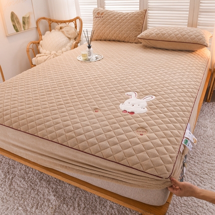 好眠好梦家纺 2024新款叮当兔牛奶绒绣花单床笠 奶咖床笠