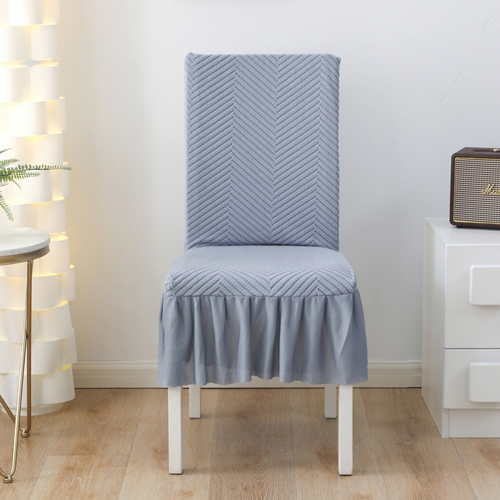 91家纺网 家纺一手货源 找家纺 千彤沙发垫 2024新款拉华绒人字纹系列裙边椅子套 裙边-人字纹-蓝灰