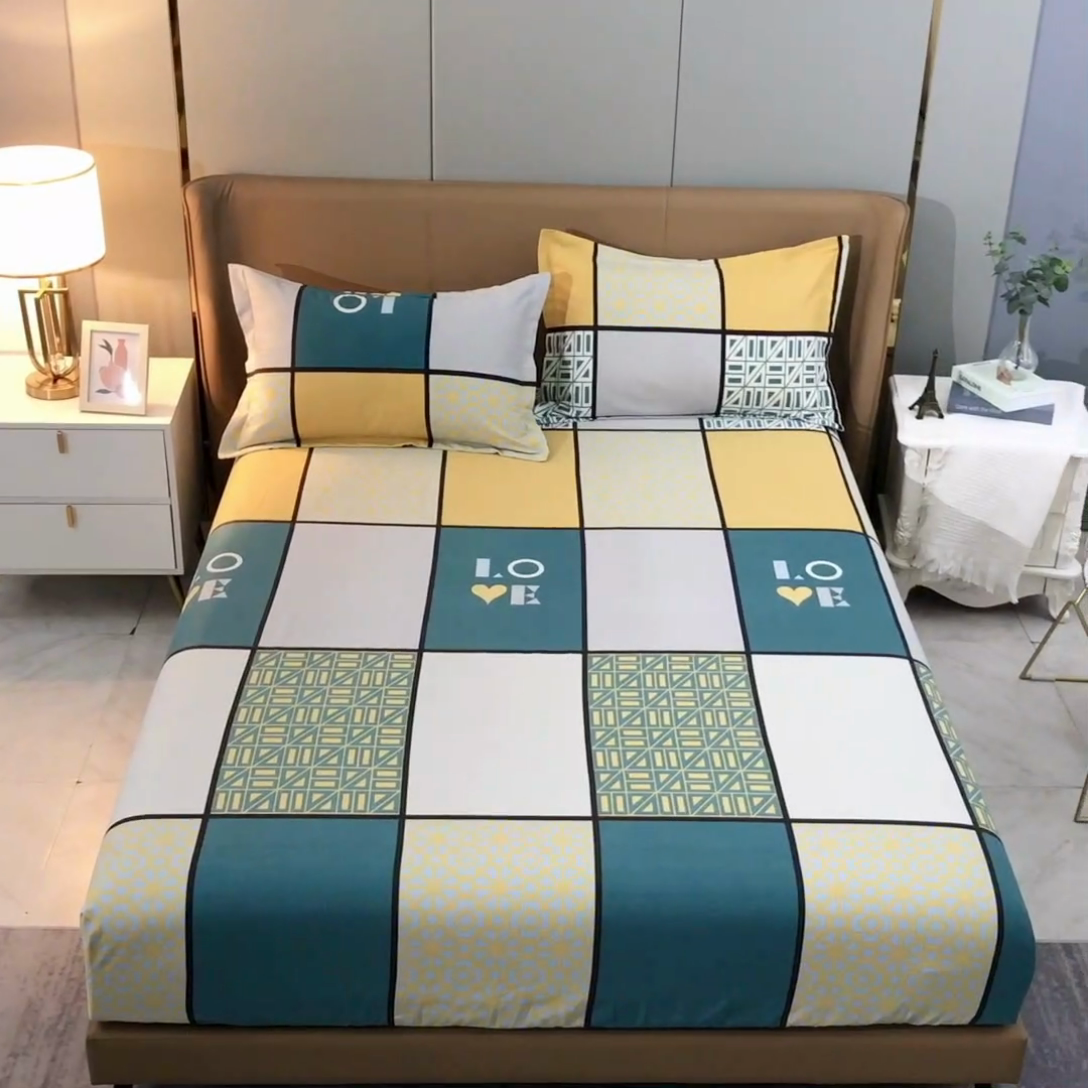 91家纺网 家纺一手货源 找家纺 晶缦家纺 2024新款典雅系-全棉活性磨毛多规格单品床笠 心灵驿站蓝