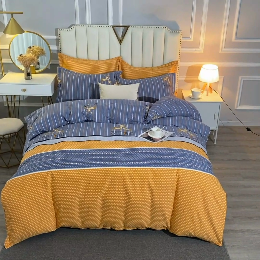 91家纺网 家纺一手货源 找家纺 晶缦家纺 2024新款典雅系-全棉活性磨毛多规格四件套 一鹿相伴