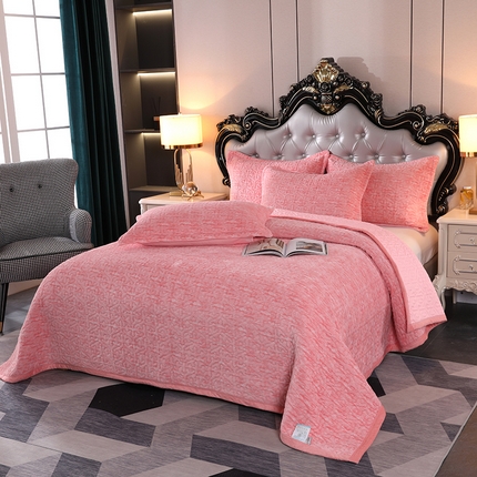 91家纺网 家纺一手货源 找家纺 （总）悦织湾家纺 2025新款梦幻空间色织牛奶绒床盖轻奢纯色床盖三件套