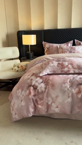 91家纺网 家纺一手货源 找家纺 涵宸家纺 2024新款全棉磨毛数码印花四件套 森屿-桔