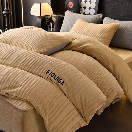 91家纺网 家纺一手货源 找家纺 好眠好梦家纺 2024新款慕丝牛奶绒床笠四件套 奶咖