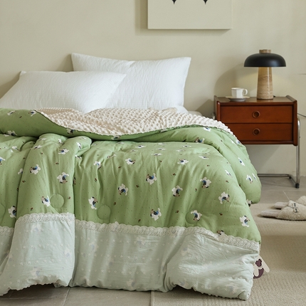 91家纺网 家纺一手货源 找家纺 （总）U被家纺 2025新款法式贴边全棉双层纱豆豆被