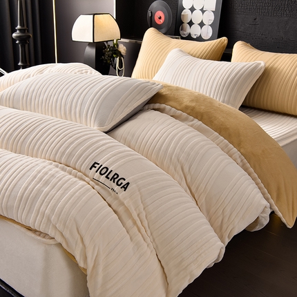 91家纺网 家纺一手货源 找家纺 好眠好梦家纺 2024新款慕丝牛奶绒床笠四件套 米白