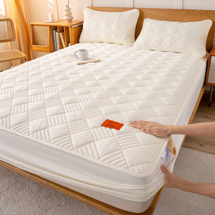 91家纺网 家纺一手货源 找家纺 有品 2024新款A类原棉大豆床笠系列 雅韵-米白